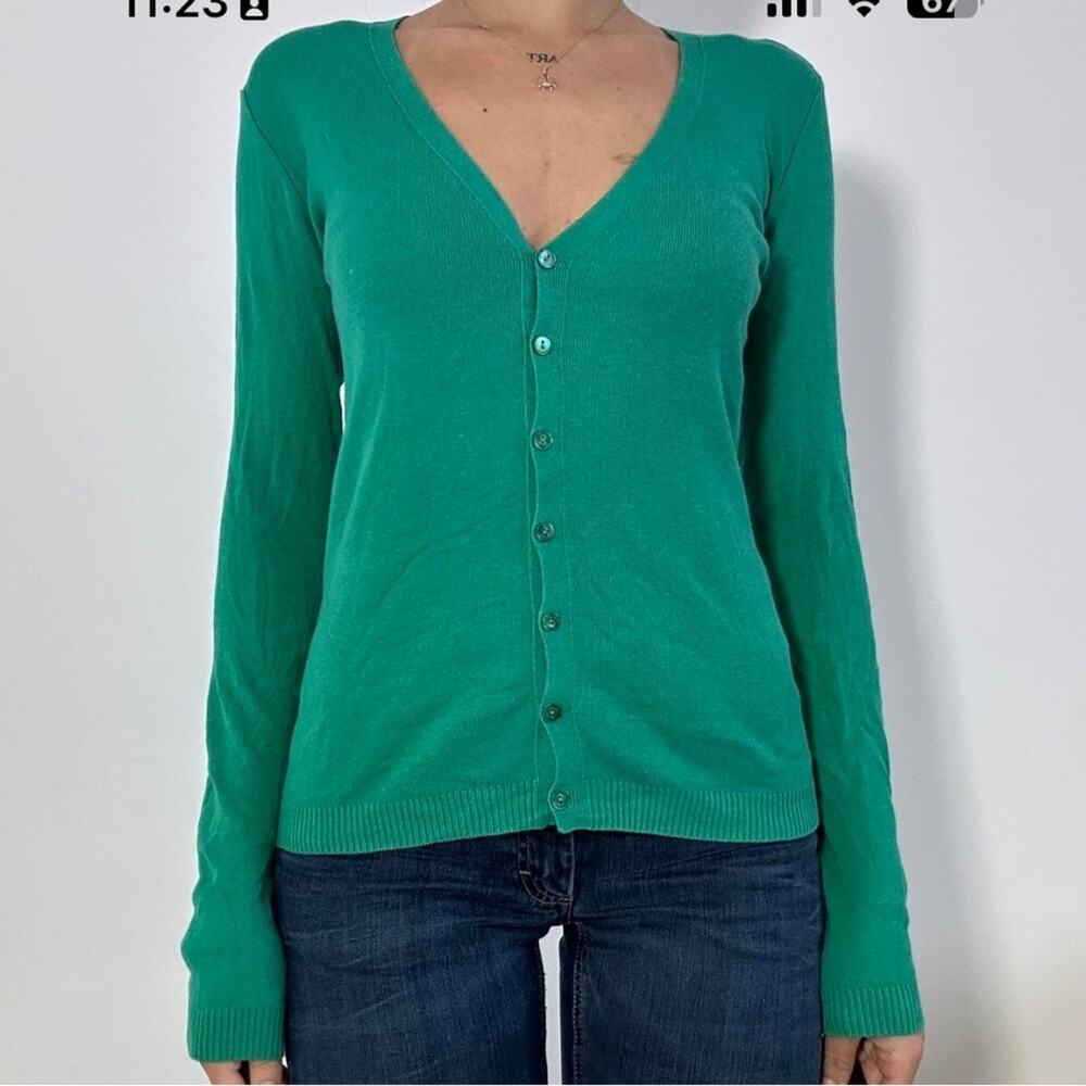 Green V-Neck Cardigan Sweater